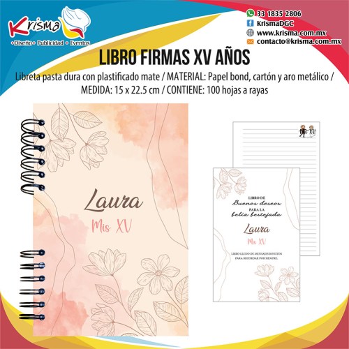 Libreta Libro de Firmas XV años Coral